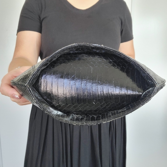 Vintage Made in Italy Faux Crocodile Black Handbag Textured Flap Closure Grunge‎ - Picture 14 of 17